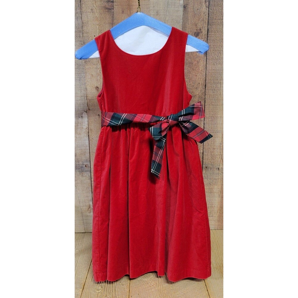 George Brand Red Velvet Dress with Plaid Waist Tie